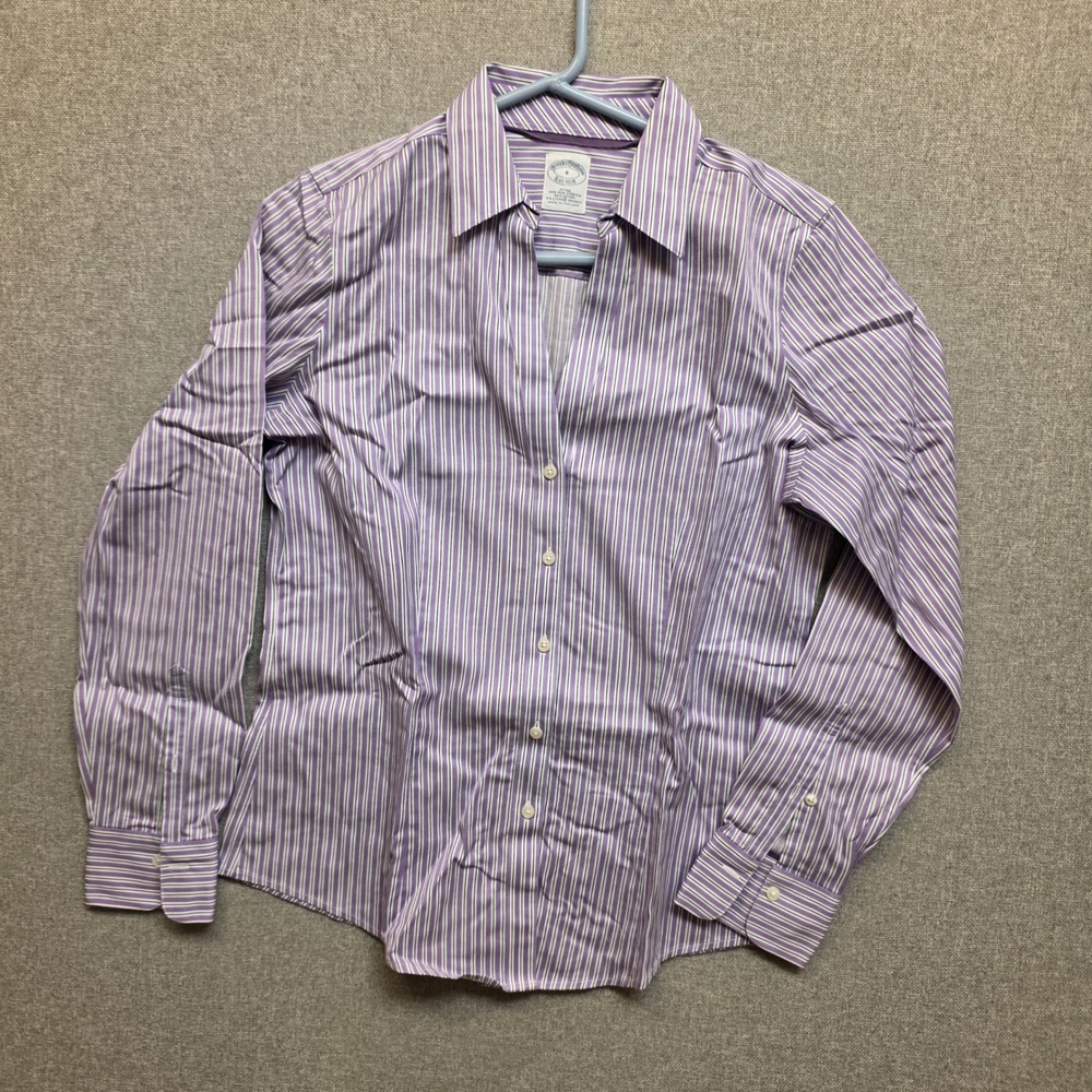 Brooks Brothers Fitted Non-Iron Stretch Shirt Purple White Stripe Size 8